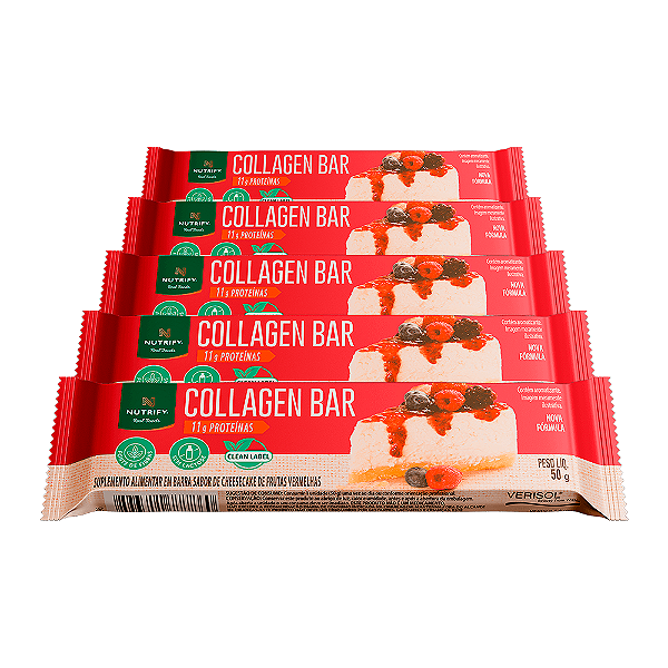 Kit 5 Collagen Bar Nutrify Barra de proteína Cheesecake de Frutas 50g