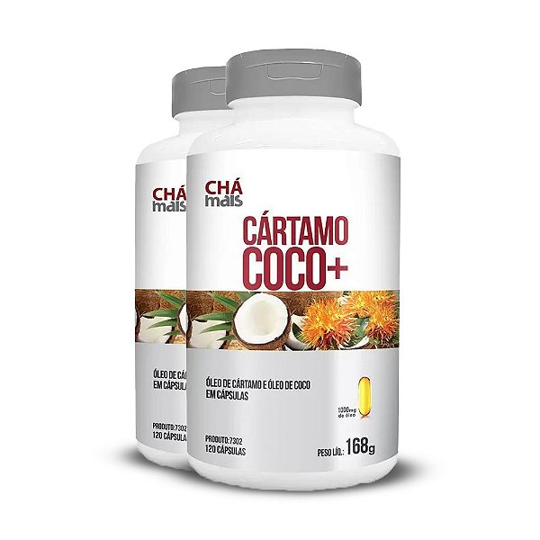 Kit 2 Óleo de cartamo + óleo de coco 1000mg Chá mais 120 cápsulas