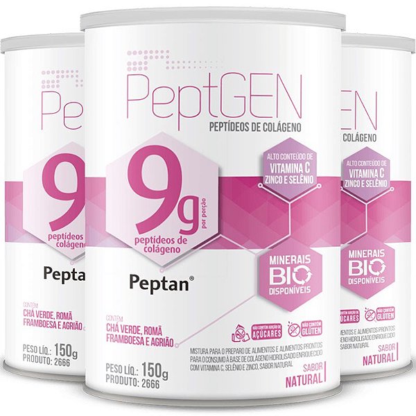Kit 3 Colágeno hidrolisado Premium Peptan 9g Chá mais 150g