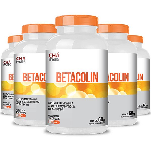 Kit 5 Betacolin Vitamina A 500mg Chá Mais 120 cápsulas