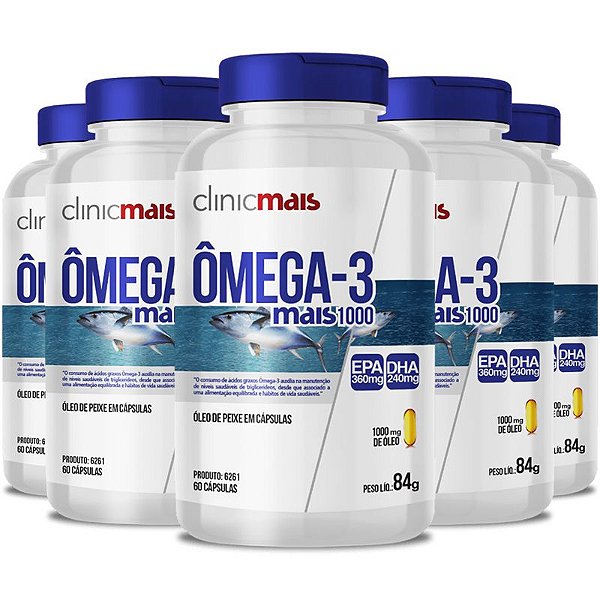 Kit 5 Ômega 3 Mais 1000mg Chá mais 60 cápsulas