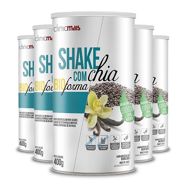 Kit 5 Shake com chia Clinic Mais 400g Baunilha