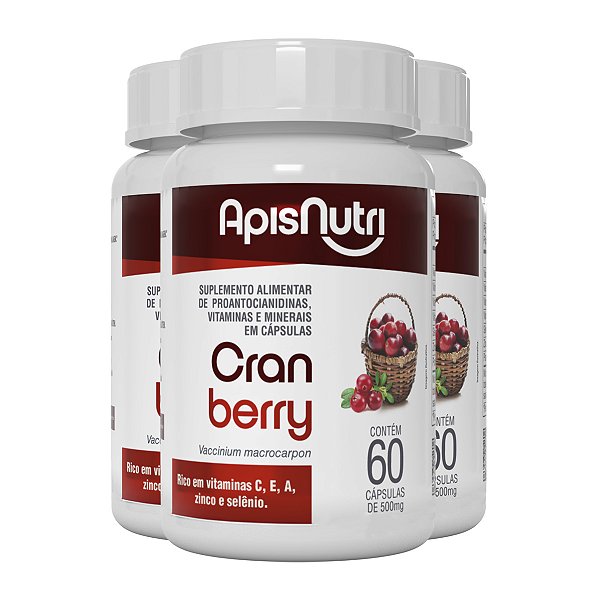 Kit 3 Cranberry Apisnutri 60 cápsulas