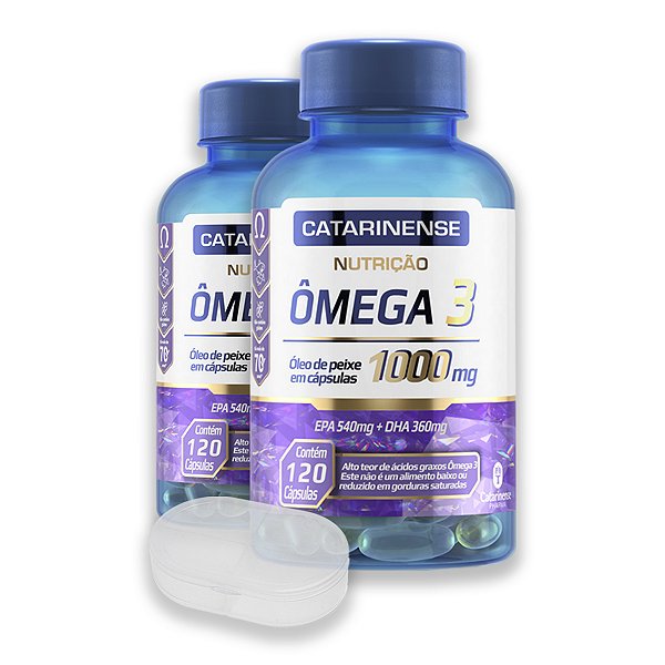 Kit 2 Ômega 3 1000mg Catarinense 120 Cápsulas + Porta Cápsulas