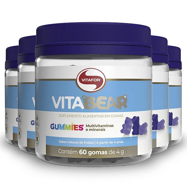 Kit 5 Vita Bear Multivitamínicos Vitafor 60 gomas 200g