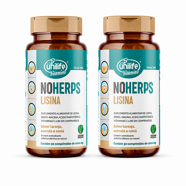 Kit 2 NoHerps Lisina Unilife 90 Comprimidos Laranja e Acerola