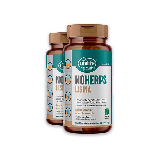 Kit 2 NoHerps Lisina Unilife 90 Comprimidos Laranja e Acerola