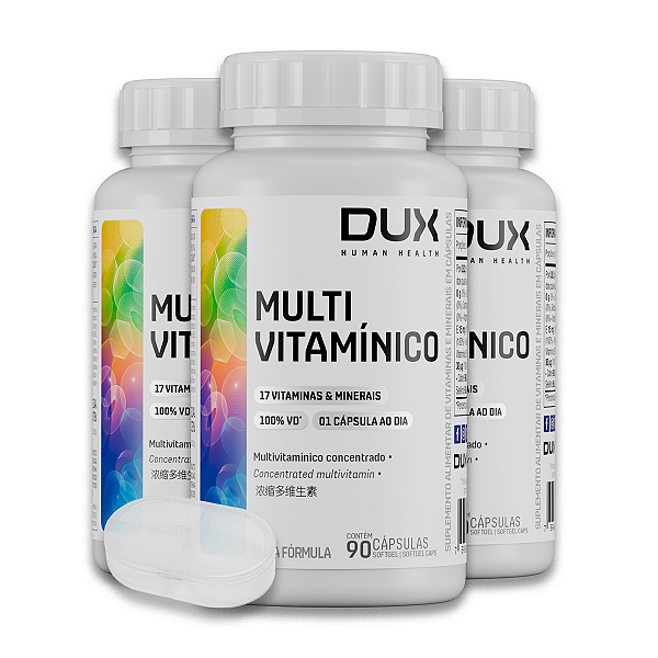 Kit 3 Multivitamínico Dux Esportivo Sem Sabor 90 Cápsulas + Porta Cápsulas