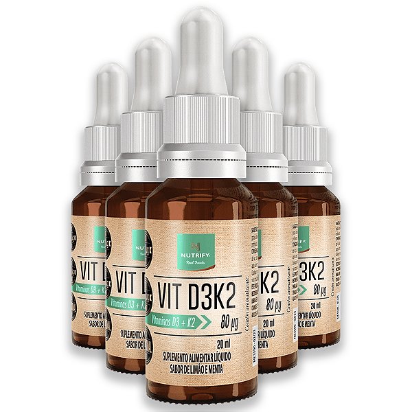 Kit 5 Vitamina D3K2 Nutrify 20ml Sabor Limão e Menta