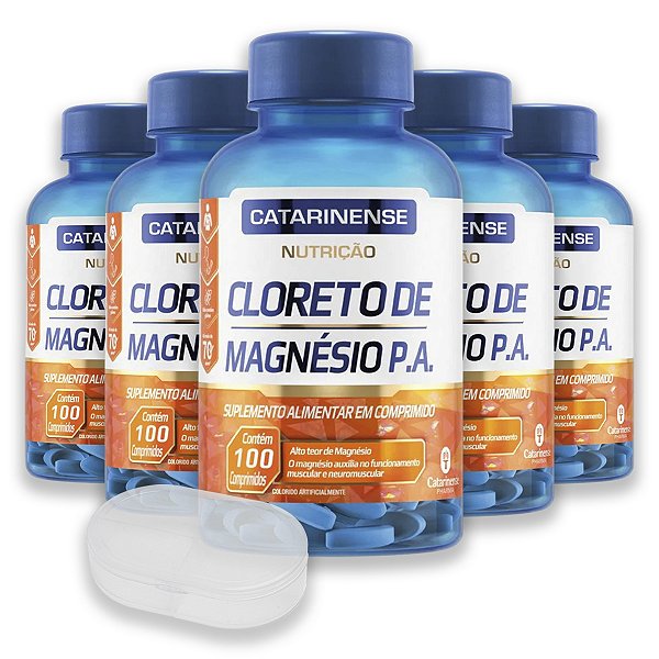 Kit 5 Cloreto de Magnésio Catarinense 100 Comprimidos + Porta Cápsulas