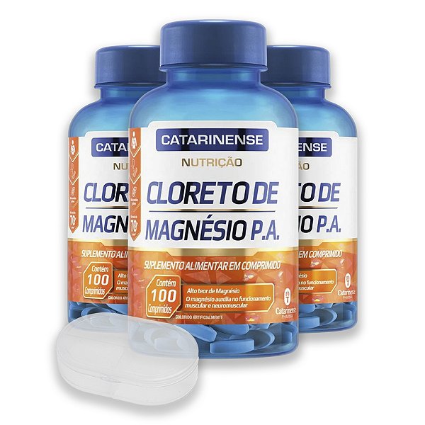 Kit 3 Cloreto de Magnésio Catarinense 100 Comprimidos + Porta Cápsulas