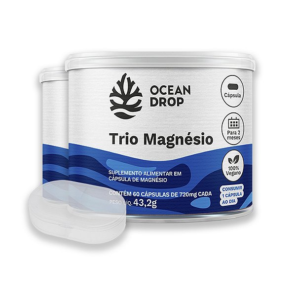 Kit 2 Trio Magnésio Ocean Drop Vegano 60 Cápsulas + Porta Cápsulas