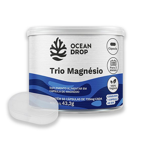 Kit Trio Magnésio Ocean Drop Vegano 60 Cápsulas + Porta Cápsulas