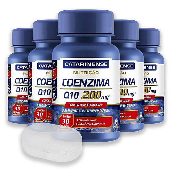 Kit 5 Coenzima Q10 200mg Catarinense 30 Cápsulas + Porta Cápsulas
