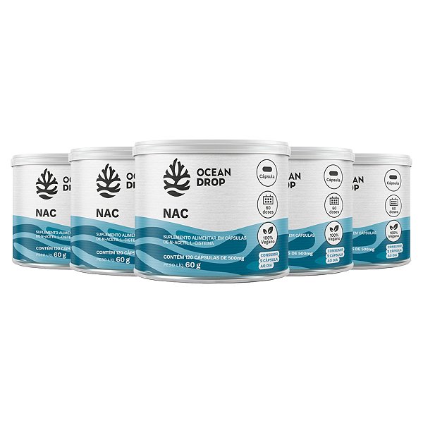 Kit 5 NAC Acetilcisteína Ocean Drop Vegano 120 Cápsulas