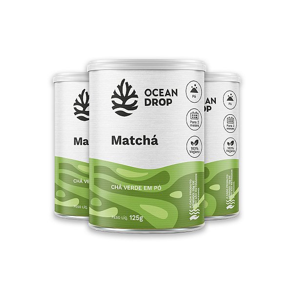 Kit 3 Matchá em pó Chá Verde Ocean Drop Vegano 125g