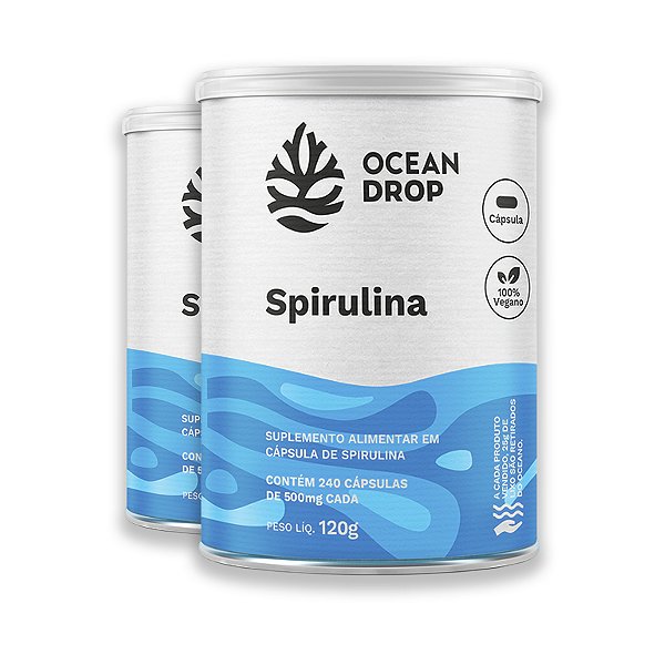 Kit 2 Spirulina 520mg Ocean Drop Vegana 240 Cápsulas