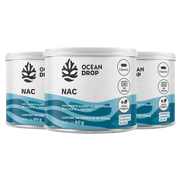 Kit 3 NAC Acetilcisteína Ocean Drop Vegano 120 Cápsulas
