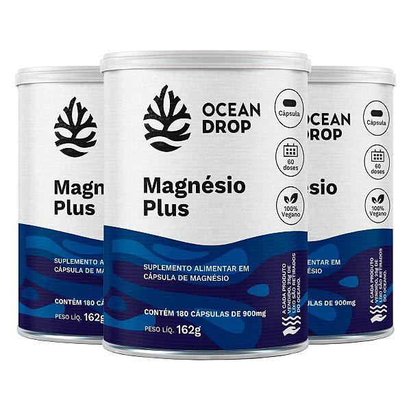 Kit 3 Magnésio Plus 4 magnésios Ocean Drop Vegano 180 Cápsulas