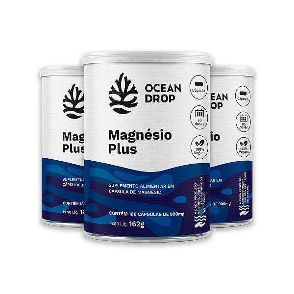 Kit 3 Magnésio Plus 4 magnésios Ocean Drop Vegano 180 Cápsulas