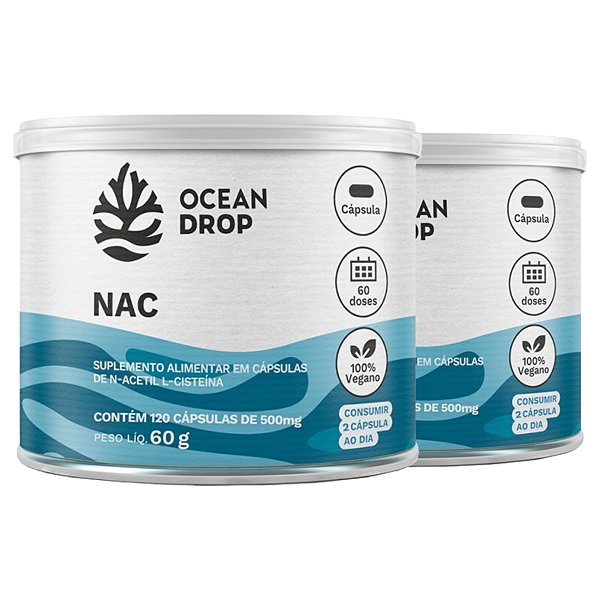 Kit 2 NAC Acetilcisteína Ocean Drop Vegano 120 Cápsulas