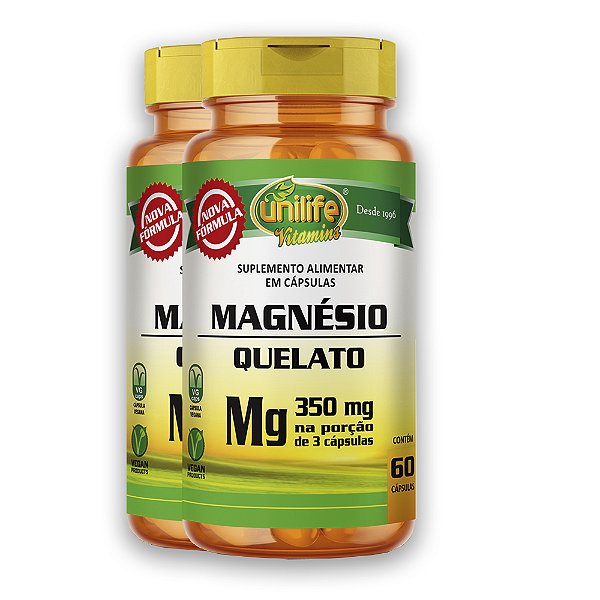 Kit 2 Magnésio Quelato Unilife 350mg 60 Cápsulas