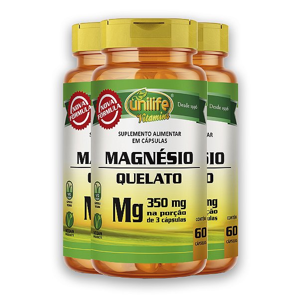 Kit 3 Magnésio Quelato Unilife 350mg 60 Cápsulas