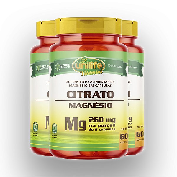 Kit 3 Magnésio citrato Unilife 350mg 60 cápsulas