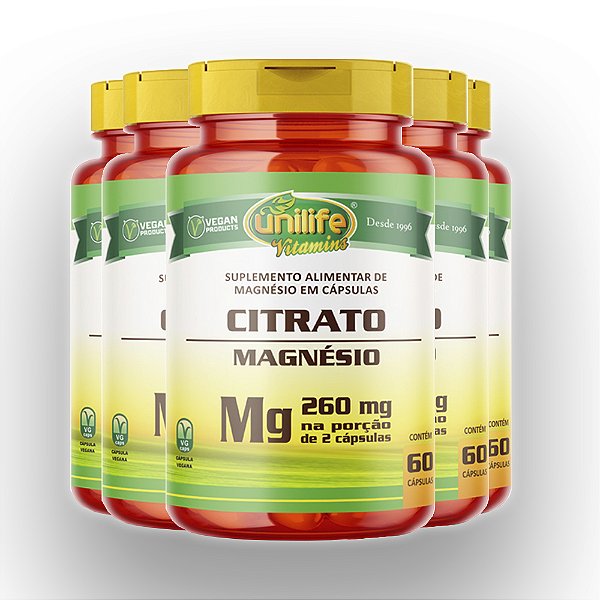 Kit 5 Magnésio citrato Unilife 350mg 60 cápsulas