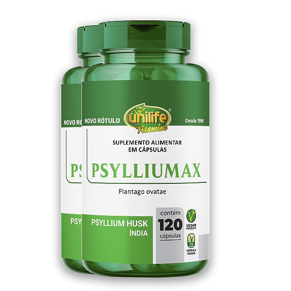 Kit 2 Psyllium Husk Unilife Psylliumax 120 cápsulas