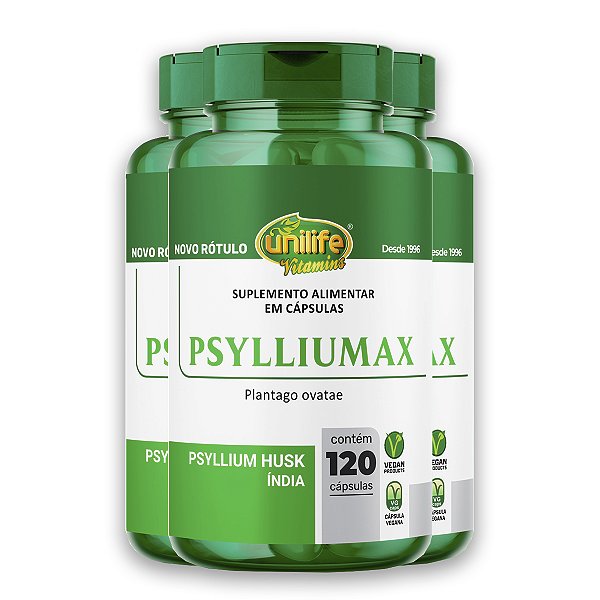 Kit 3 Psyllium Husk Unilife Psylliumax 120 cápsulas
