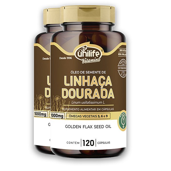 Kit 2 Óleo de Semente de Linhaça Dourada Unilife 1000mg 120 Cápsulas