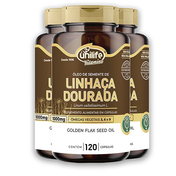 Kit 3 Óleo de Semente de Linhaça Dourada Unilife 1000mg 120 Cápsulas