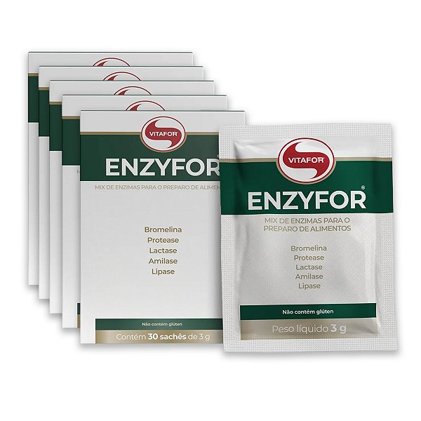 Kit 5 Enzyfor Enzimas Digestivas Vitafor 3g 30 Sachês