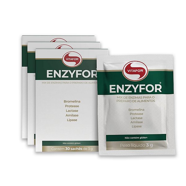 Kit 3 Enzyfor Enzimas Digestivas Vitafor 3g 30 Sachês