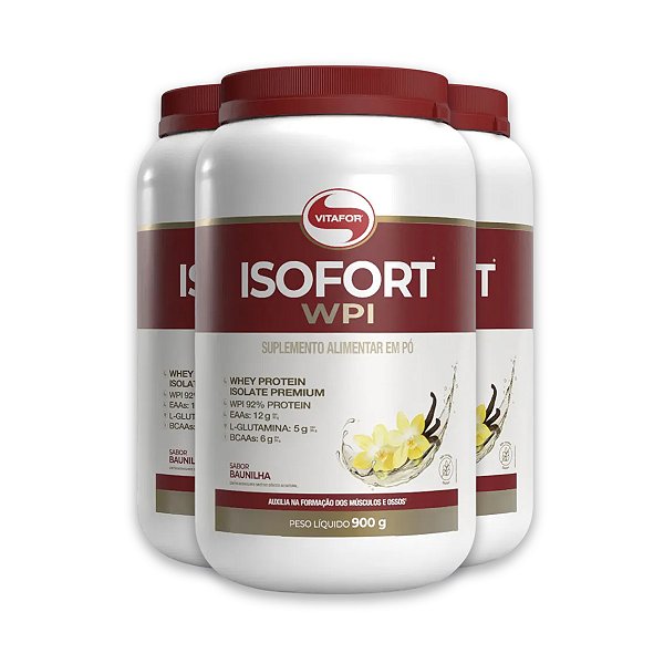 Kit 3 Whey Protein Isofort Vitafor 900g Baunilha