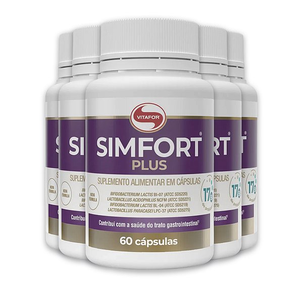 Kit 5 Simfort Plus Vitafor Probióticos 60 Cápsulas