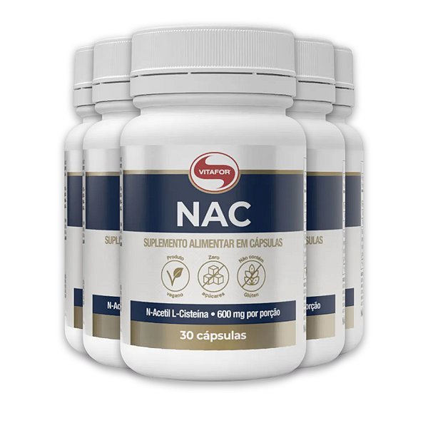 Kit 5 NAC N-Acetil L-Cisteína Vitafor 600mg 30 Cápsulas
