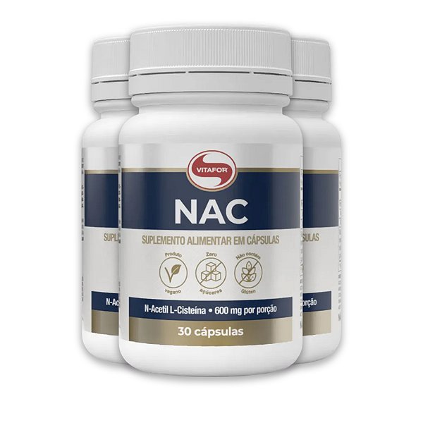 Kit 3 NAC N-Acetil L-Cisteína Vitafor 600mg 30 Cápsulas