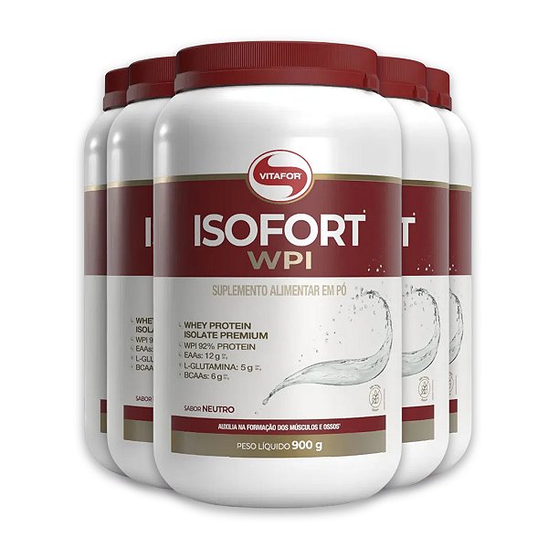 Kit 5 Isofort Whey Protein Vitafor 900g Neutro