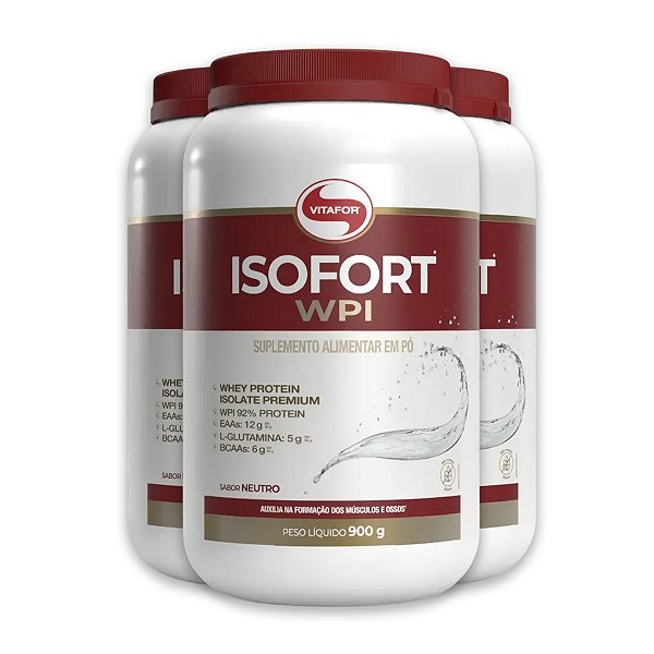 Kit 3 Isofort Whey Protein Vitafor 900g Neutro
