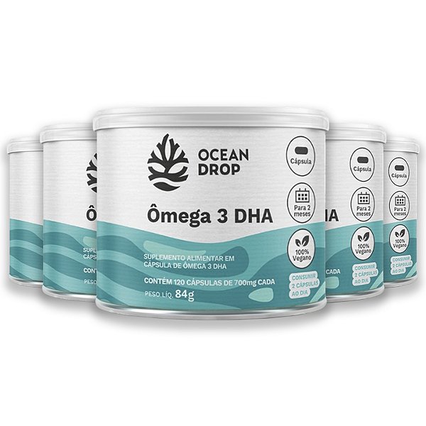 Kit 5 Ômega 3 DHA Vegano  Ocean Drop 120 Cápsulas