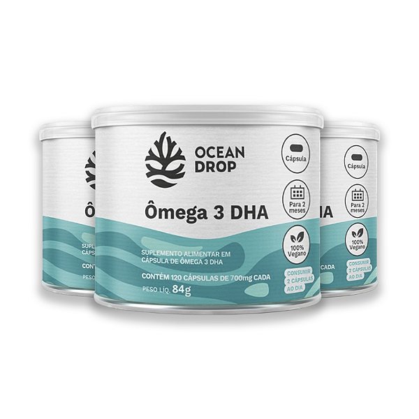 Kit 3 Ômega 3 DHA Vegano Ocean Drop 120 Cápsulas