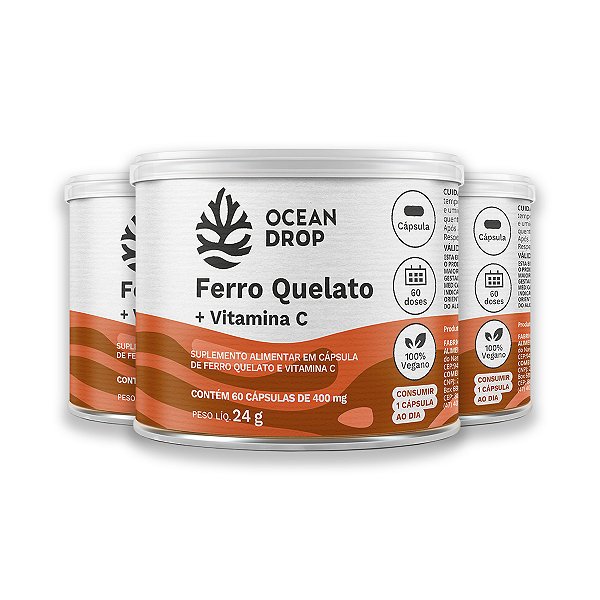 Kit 3 Ferro Quelato e Vit. C Ocean Drop 60 Cápsulas