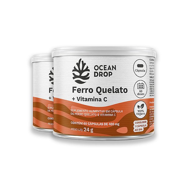 Kit 2 Ferro Quelato e Vit. C Ocean Drop 60 Cápsulas