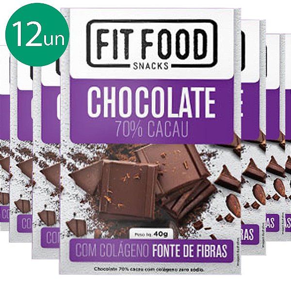 Kit 12 Chocolate 70% cacau com Colágeno Fit Food