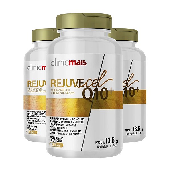 Kit 3 Rejuvecel Coenzima Q10 e Semente de Uva 30 cápsulas Clinicmais