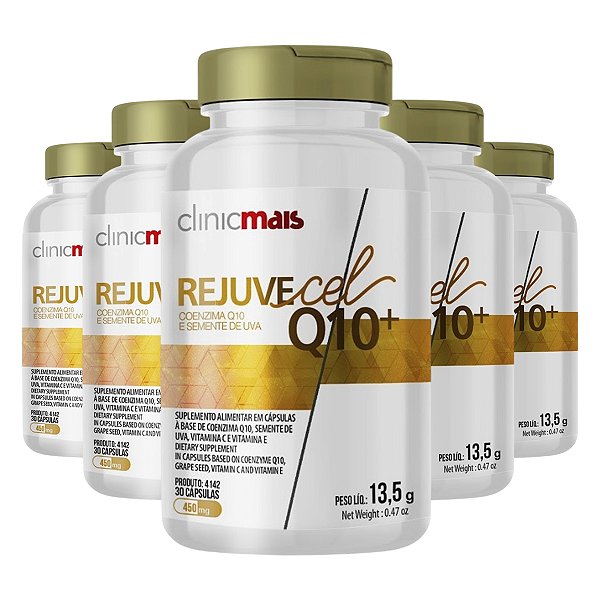 Kit 5 Rejuvecel Coenzima Q10 e Semente de Uva 30 cápsulas Clinicmais