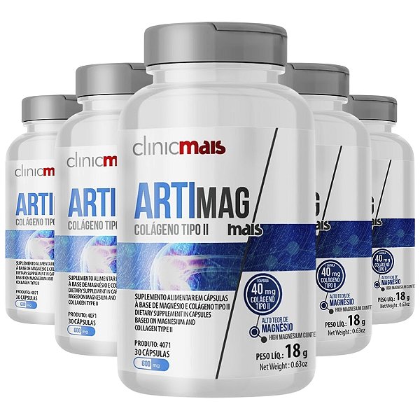 Kit 5 ARTIMAG Colágeno tipo II e Magnésio 30 cápsulas Clinicmais
