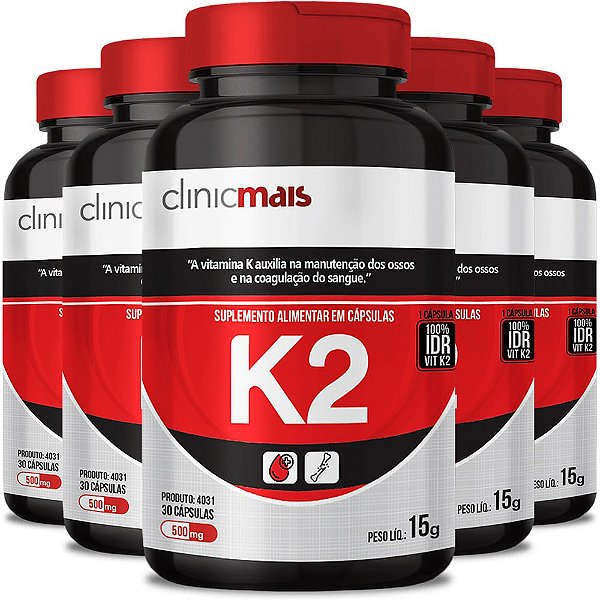 Kit 5 Suplemento de Vitamina K2 30 cápsulas Clinicmais